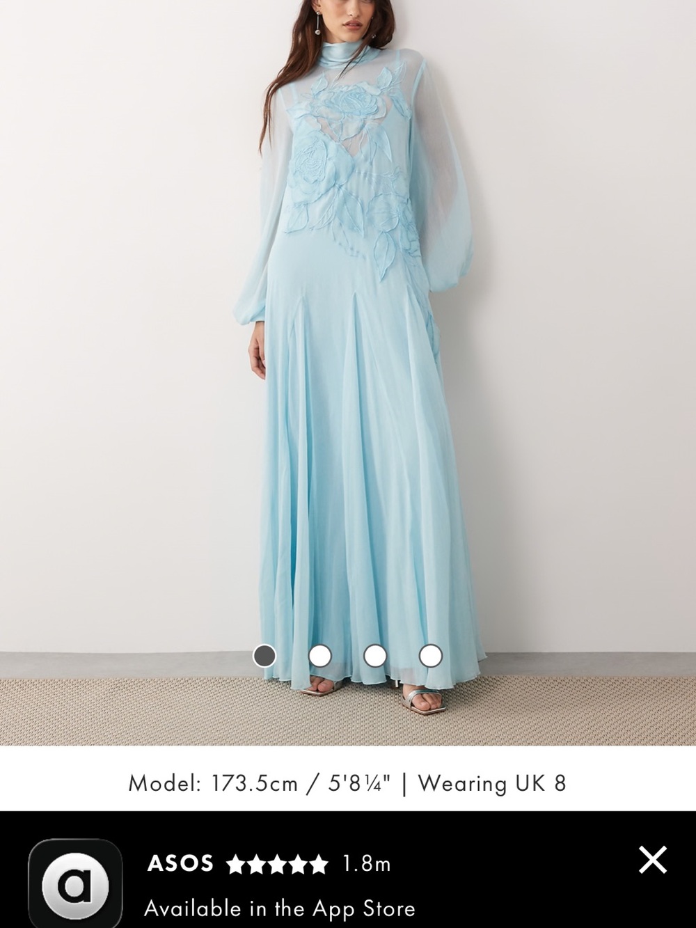 ASOS Light Blue Embroidered Sheer-Sleeve Maxi Dress